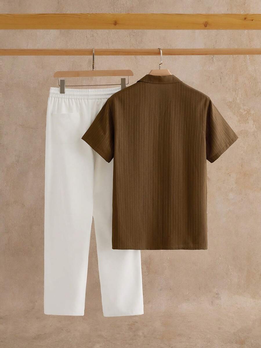 Ensemble Décontracté Chic – Chemise Col Cubain & Pantalon Tissé
